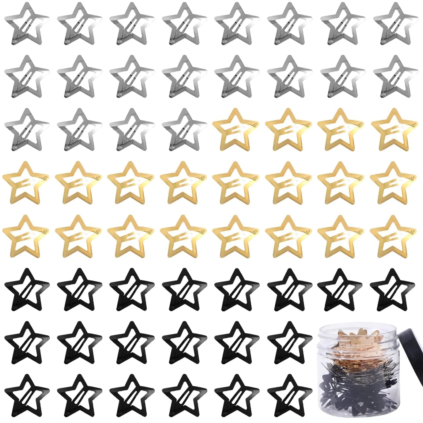 Star Hair Clips for Women Girls55PCS Y2k Star Hair Accessories Snap Hair Clips Non Slip Star Barrettes Metal Cute Hair Clip Star Aesthetic Hair Accessories with BottledGold Silver Black