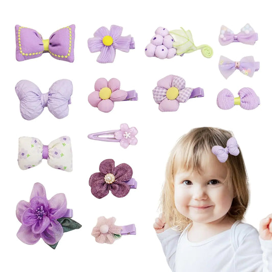 Bethynas 14pcs Baby Girls Cute Hair Clips Toddler Hair Bows Barrettes Fabric Flower Alligator Hair Clips Birthday Party Hair Accessories for Little Girls Kids Infants (Purple)