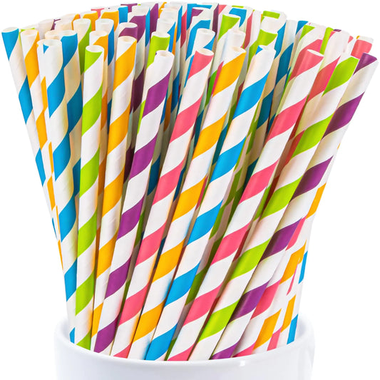 MAQIHAN 100PCS Stripe Drinking Straws - Disposable Straws 7.7 Inch Small Colourful Agave Kraft Paper Straws Bulk for Coffee Milk Juice Cocktial and Suit for Birthday Parties Weddings Picnic.